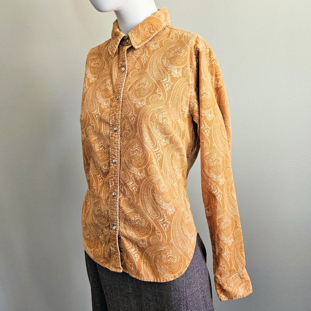 VTG Womens S Paisley Corduroy Pearl Snap Shirt Western Retro 90s does 70s Cotton